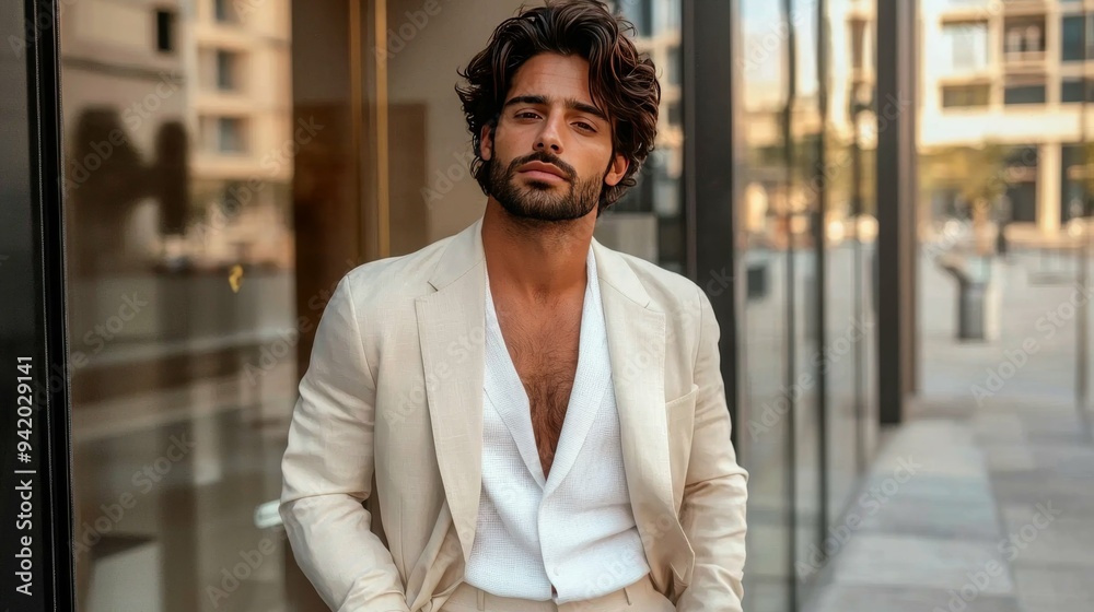 Obraz premium Adult Latino Man with Brown Straight Hair creative poster.