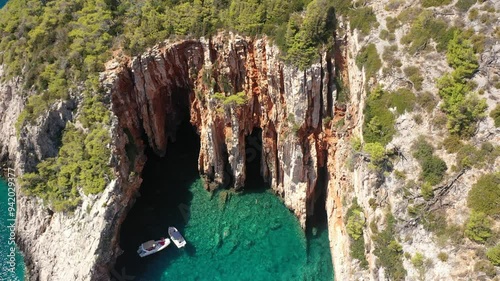 Red Rocks, Hvar, Croatia - Drone Aerial Of The Cliffs And Surrounding Waters, Croatia. Captivating Drone Footage Of The Red Rocks On Hvar Island, Highlighting The Stunning Cliffs And Crystal-Clear Sea