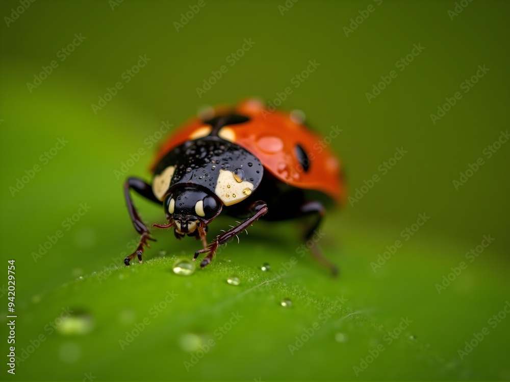 Macro Shot of a Ladybird Beetle with Water Droplets Macro Shot of a Ladybird Beetle with Water Droplets