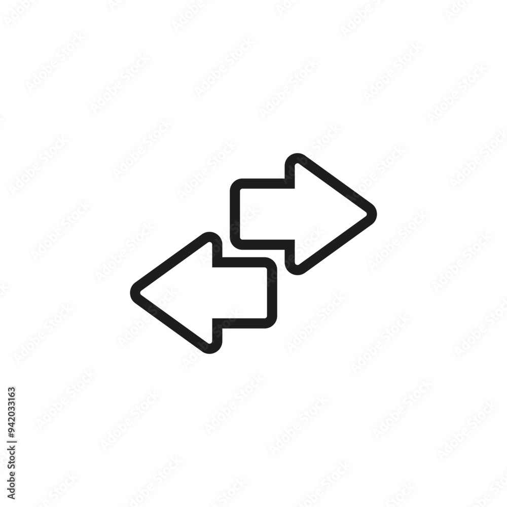 Two short small arrows point in different opposite directions. Outline vector illustration on white background. Two short small arrows point in different opposite directions. Outline vector illustration on white background.