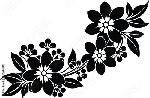 flowers corner decoration illustratilon black and white