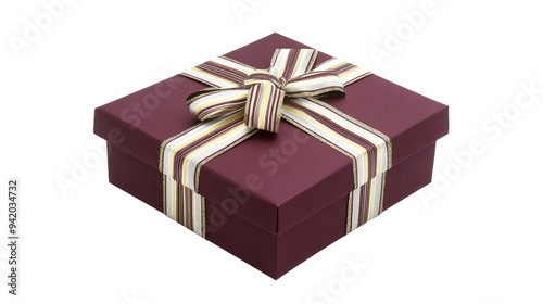 Maroon Gift Box with Striped Ribbon Bow