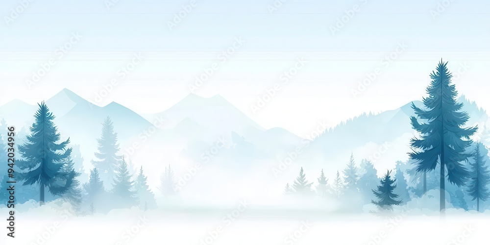 Fototapeta premium Crisp air and clear skies, morning mist in the countryside with text space, illustration