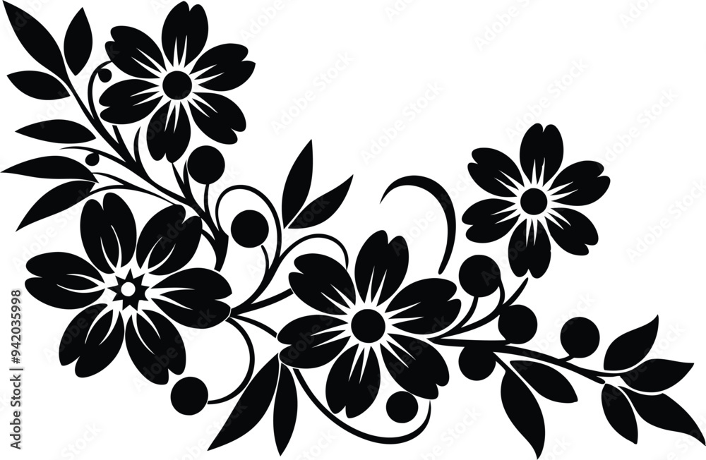 flowers corner decoration illustratilon black and white flowers corner decoration illustratilon black and white