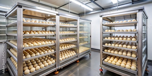 Wallpaper Mural Rows of translucent incubators line a sterile laboratory, filled with eggs in various stages of hatching, surrounded by humidity controls and monitoring equipment. Torontodigital.ca