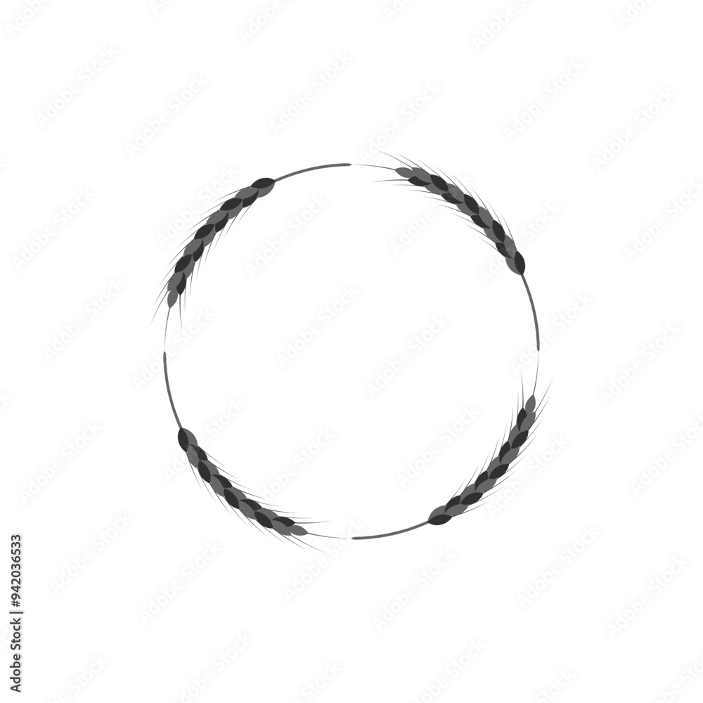 Round frame of bent spikelets. Circular ornament of ears of wheat. Vector illustration on a white background. Round frame of bent spikelets. Circular ornament of ears of wheat. Vector illustration on a white background.