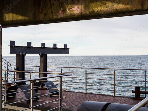 inside steel pier on Baltic Sea in Zelenogradsk photo