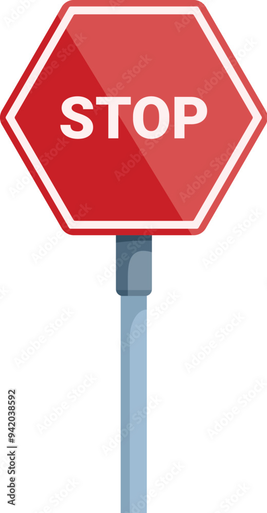 Red stop sign is standing on the road and giving a signal to stop Red stop sign is standing on the road and giving a signal to stop