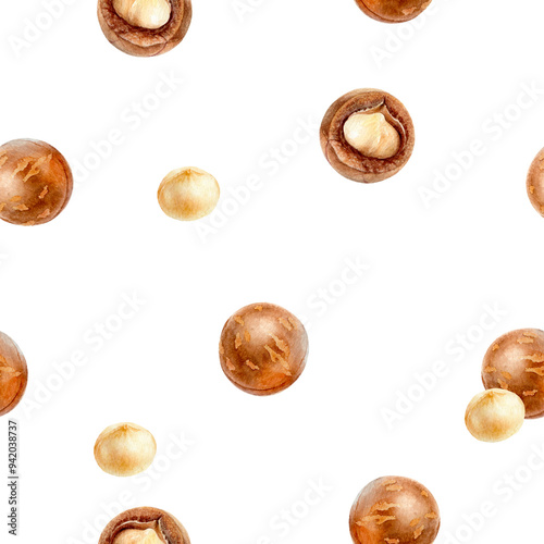 Wallpaper Mural An arrangement seamless watercolor pattern of macadamia nuts, white background Torontodigital.ca