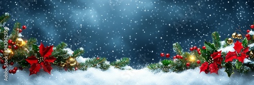 Festive Christmas New Year horizontal banner web poster, header for website. Christmas background