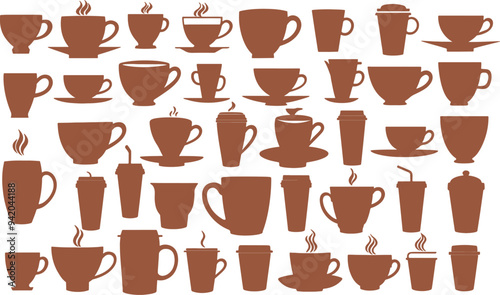 Wallpaper Mural set of coffee cup silhouette Torontodigital.ca