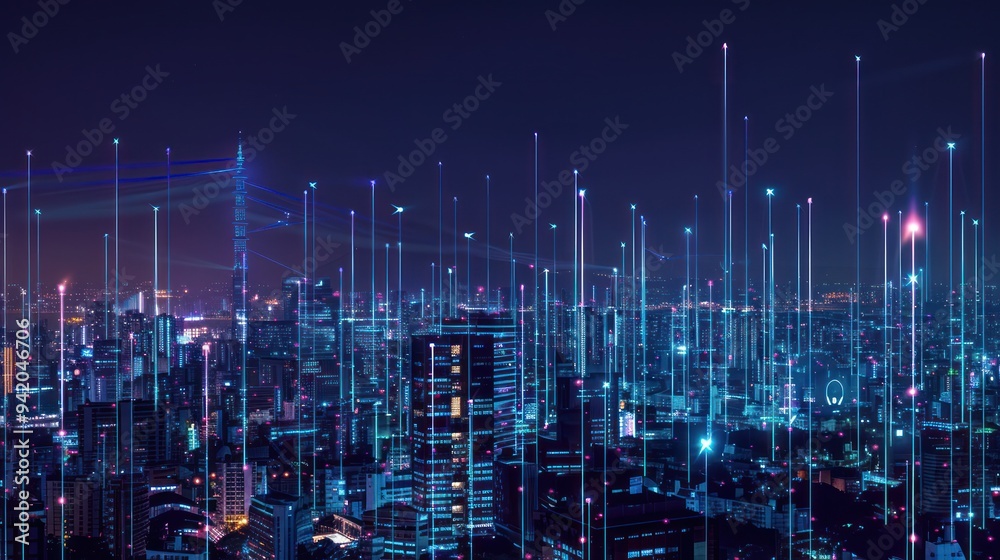 Cyberpunk Cityscape with Digital Lines and Beams Cyberpunk Cityscape with Digital Lines and Beams