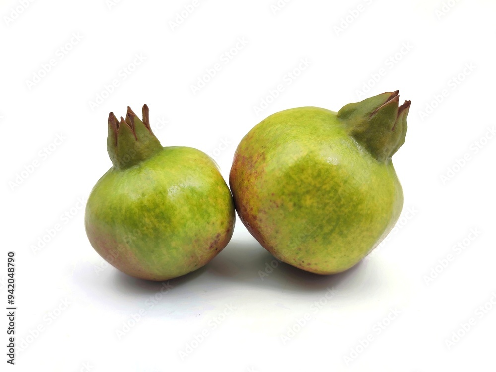 Pomegranate: a species of Punica, its botanical name is Punica granatum (isolated on white background). Pomegranate: a species of Punica, its botanical name is Punica granatum (isolated on white background).