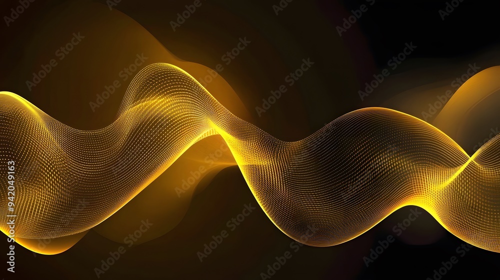 Obraz premium Yellow Radio Frequency Waves on Black Background, Abstract Image, Texture, Pattern, Wallpaper, Cover and Screen of Smartphone, Cell Phone, Computer, Laptop, 9:16 and 16:9 Format