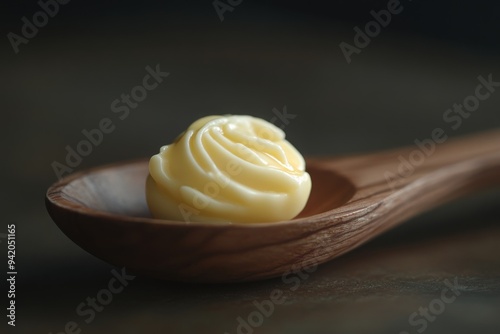 Butter curl on a wooden spoon