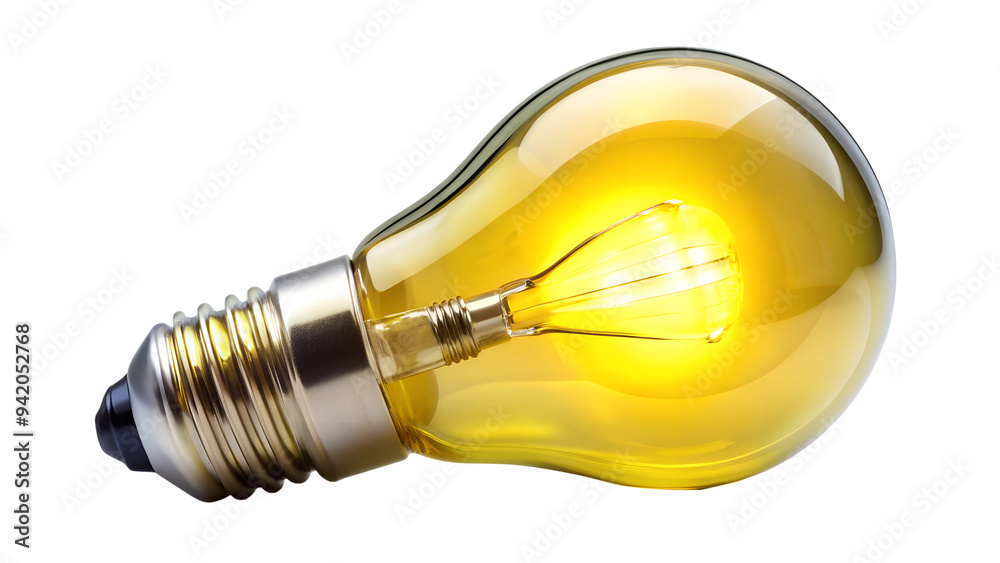 Close-up of a glowing light bulb, representing creativity and inspiration, transparent PNG file Close-up of a glowing light bulb, representing creativity and inspiration, transparent PNG file