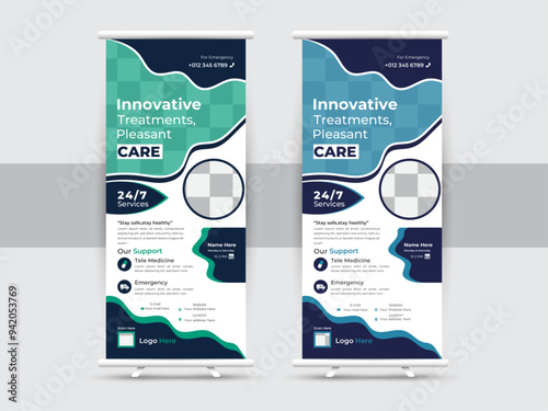 Medical Modern Healthcare Roll up Template, Roll up Layout Design, Medical multipurpose Roll up design template, medical Roll up design.
