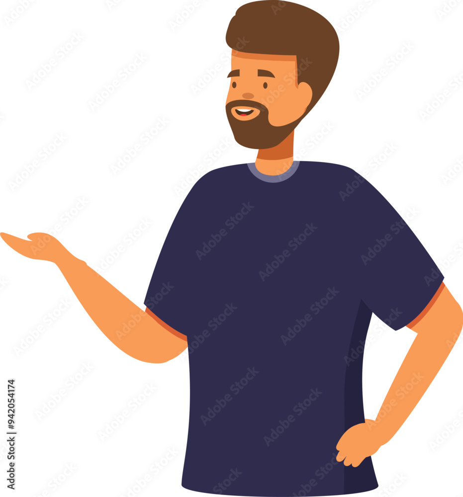 Young man with beard is showing something with his hand Young man with beard is showing something with his hand