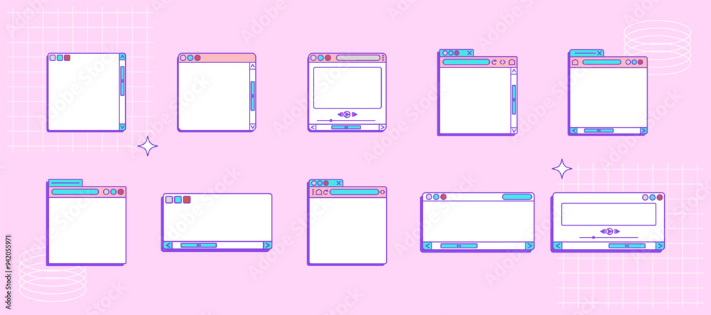 Set of retro computer window ui ux
