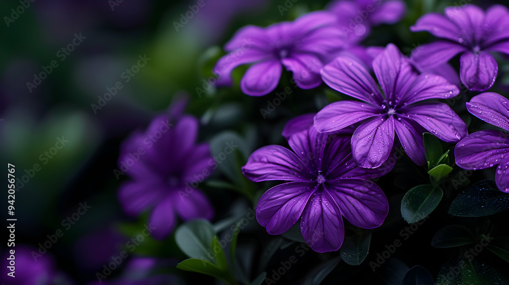 Bunch Purple Flowers With Green Leaves Bunch Purple Flowers With Green Leaves