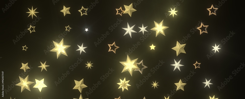 Shimmering Starry Christmas: Spectacular 3D Illustration Showcasing Falling Holiday Stars
