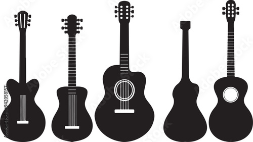 Set of guitar icon silhouette silhouette isolated on white background