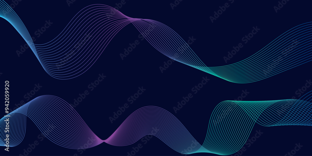 Flowing wavy lines dynamic of blue-purple gradient on blue background Flowing wavy lines dynamic of blue-purple gradient on blue background