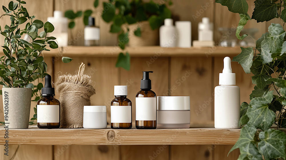 Cosmetic and Spa Bottles and Jars Arrangement Cosmetic and Spa Bottles and Jars Arrangement