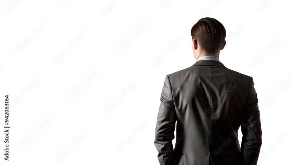 Man in a suit seen from behind, standing with a contemplative pose