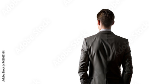Obraz na płótnie Man in a suit seen from behind, standing with a contemplative pose w salonie