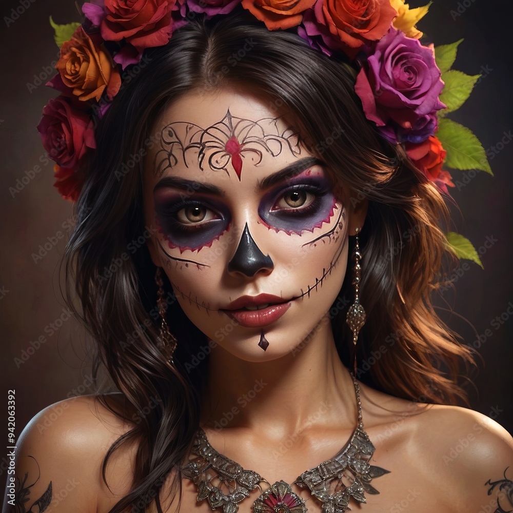Fototapeta premium Woman makeup on Day of the Dead Los Muertos Festival Mexico