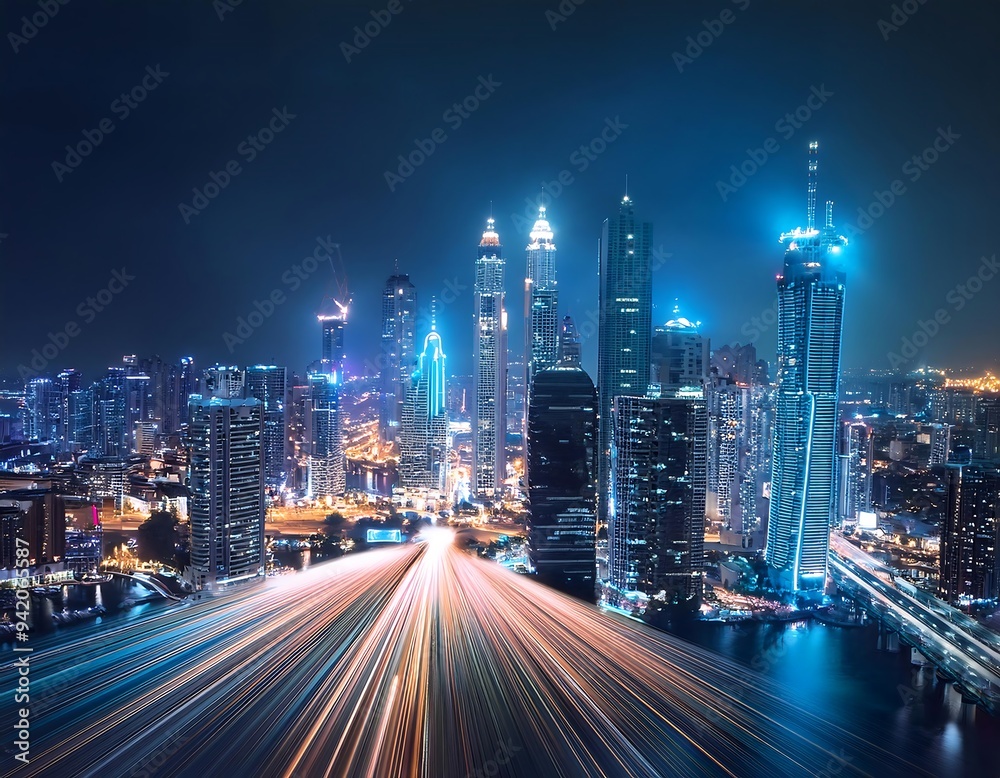 night cityscape glowing detailed cityscape