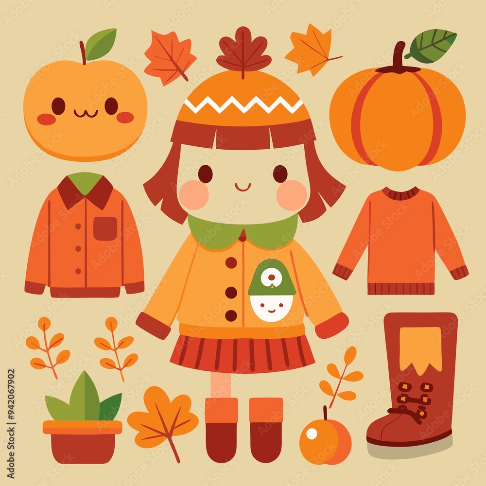 Fototapeta premium a doll collection and a set of autumn clothes for a doll