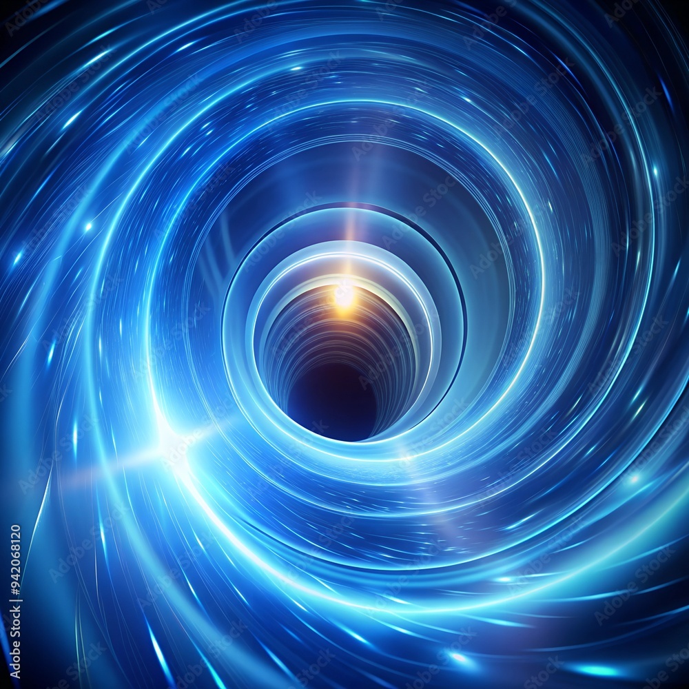 a swirling blue vortex forming a tunnel going into a black bottomless hole