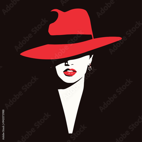 Stylish people vector illustration in retro pop art style. Elegant woman wearing cool red hat. Suitable for fashion or beauty content.