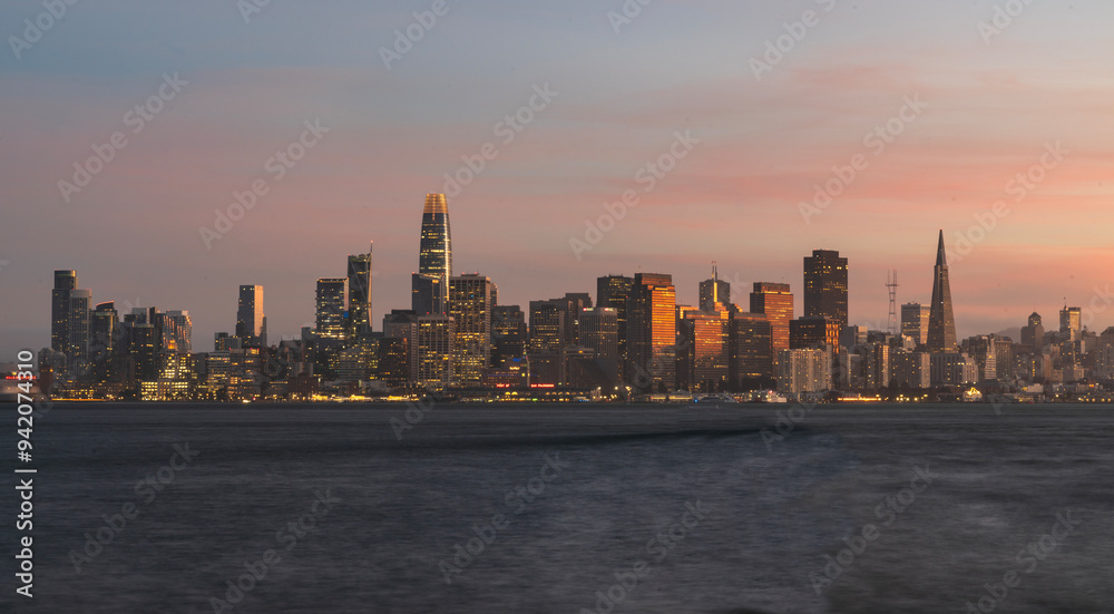 Golden hour red cloud view of San Francisco city skyline from across the Yerba Buena Island Golden hour red cloud view of San Francisco city skyline from across the Yerba Buena Island