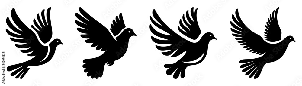 Flying Dove Silhouette Vector Set Flying Dove Silhouette Vector Set
