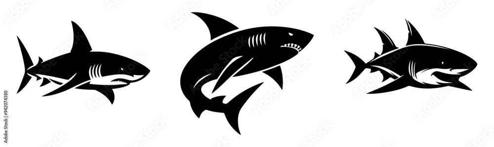 Shark Silhouette Vector Set Shark Silhouette Vector Set