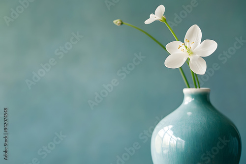 a ceramic vase with a simple, elegant design, holding a single stem flower, the vase’s surface smooth and glossy