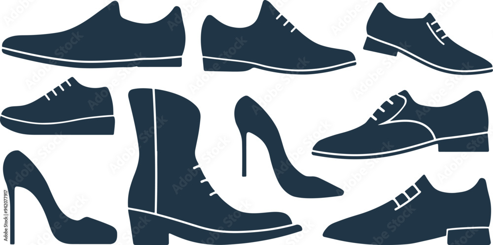 Set of shoes silhouette isolated on white background Set of shoes silhouette isolated on white background