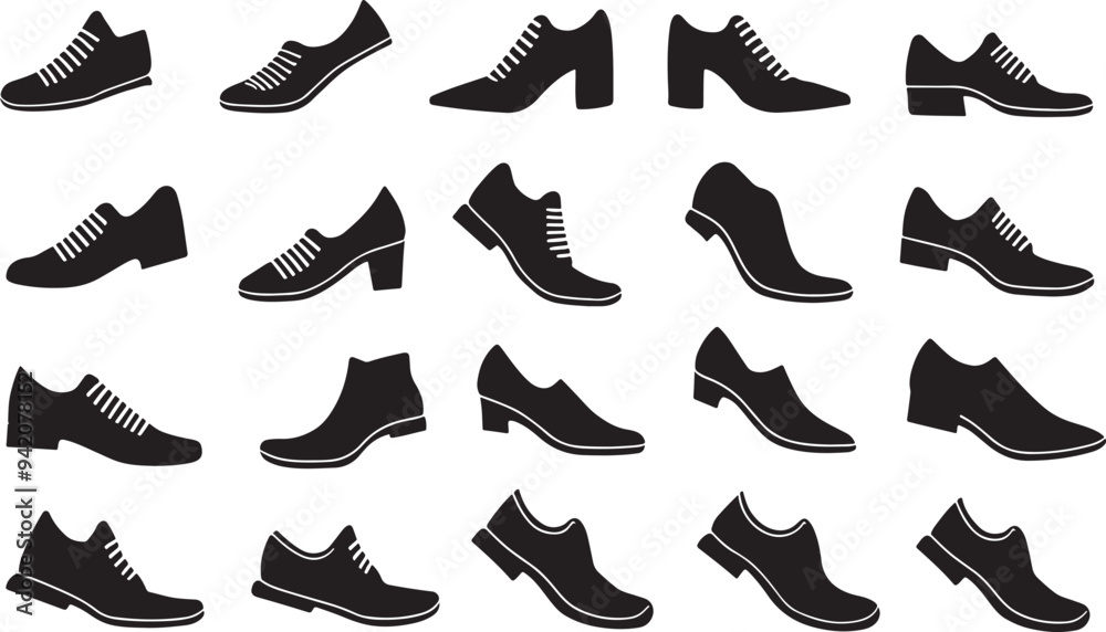 Set of shoes silhouette isolated on white background Set of shoes silhouette isolated on white background