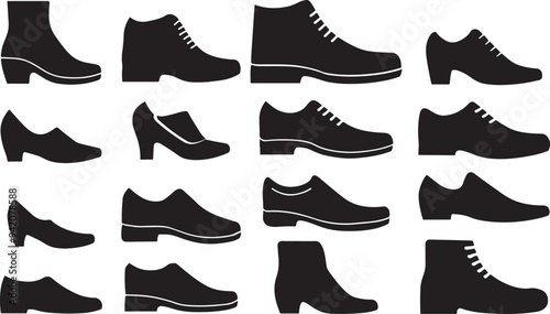 Set of shoes silhouette isolated on white background