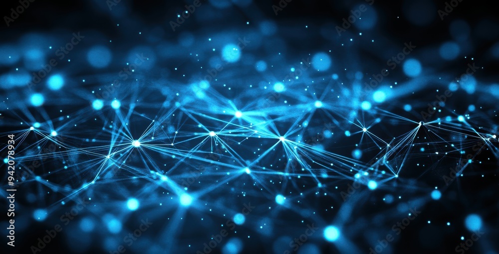 Abstract background with blue glowing connections and nodes on a dark background Abstract background with blue glowing connections and nodes on a dark background