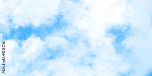 Brush-painted blurred and grainy paint aquarelle Abstract light sky blue watercolor background, Beautiful sky texture view of white clouds in the blue sky.