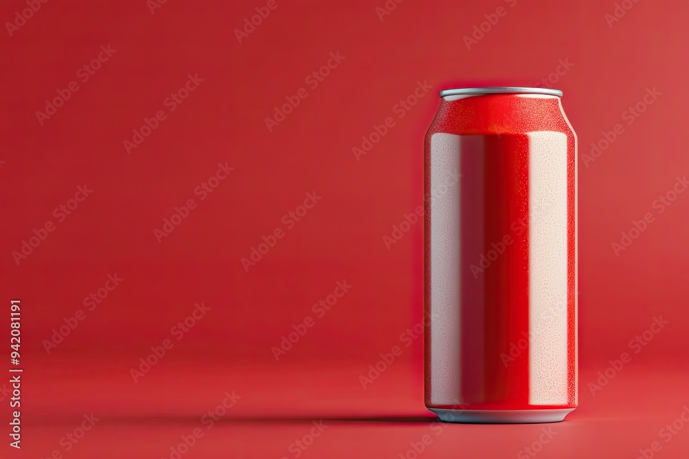 Red aluminum can on red background. Perfect for branding and advertising projects. Red aluminum can on red background. Perfect for branding and advertising projects.