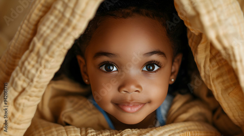 Child Building Fort With Blankets Child Wit