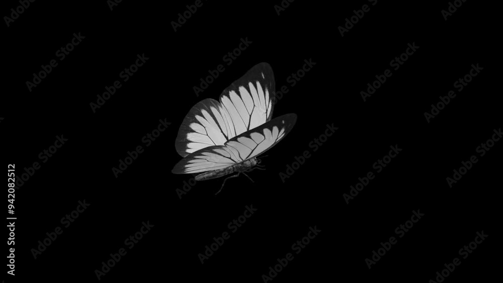 Common White Cabbage Butterfly - Flying Cycle Loop - Side Close Up View - Alpha Channel - Realistic naturalistic 3D animation isolated on transparent background