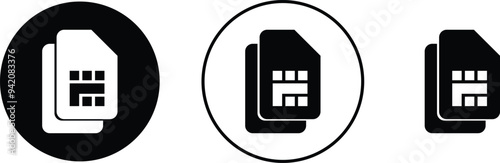 SIM icons set. Sim card flat and line black vector collection mobile slot icon. Mobile Cellular Phone Sim Card Chip Isolated on transparent Background. Digital Nfc technology symbol. ditable stroke.