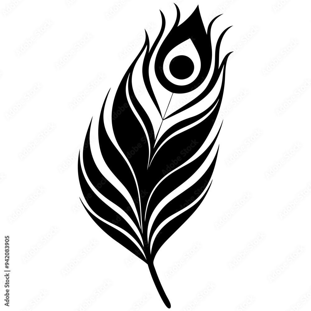 Peacock Feather Black Silhouette Hand-Drawn Sketch Feather Icons Mascot Logo Vector Peacock Feather Black Silhouette Hand-Drawn Sketch Feather Icons Mascot Logo Vector