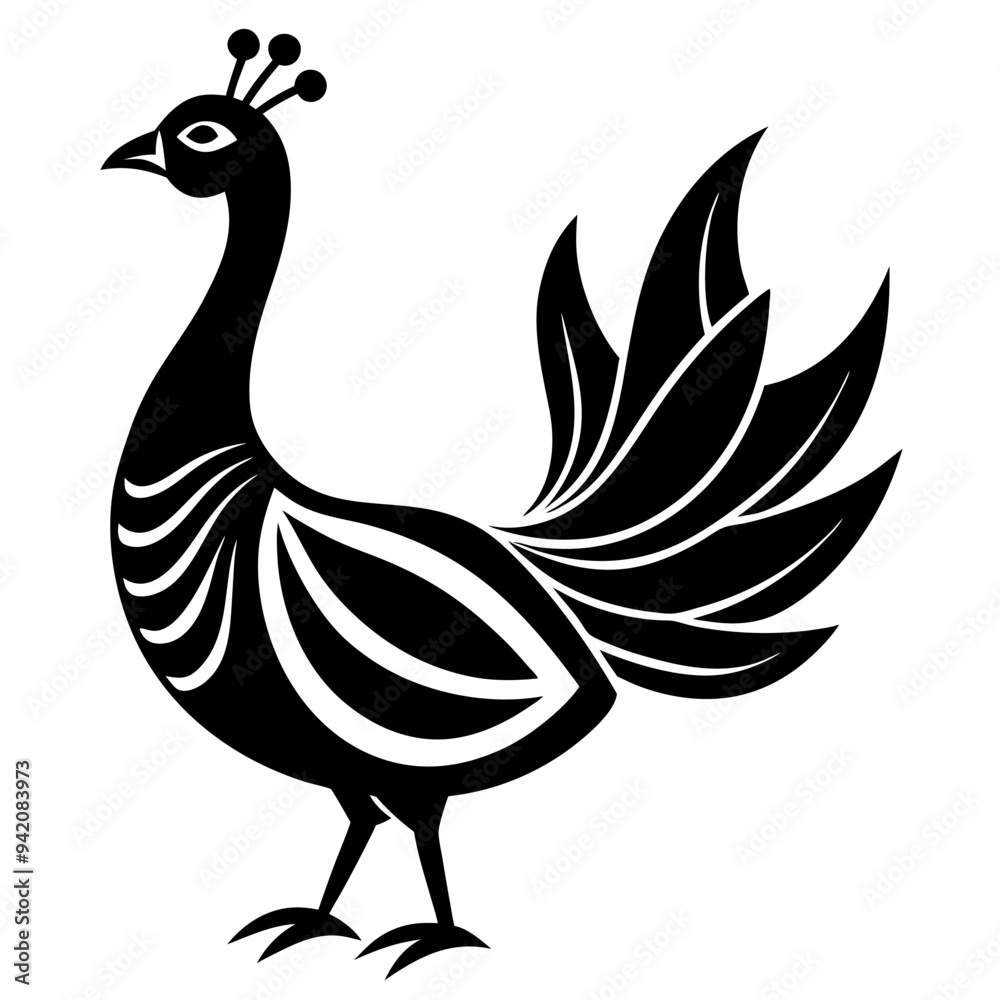 Naklejka premium Peacock Feather Black Silhouette Hand-Drawn Sketch Feather Icons Mascot Logo Vector